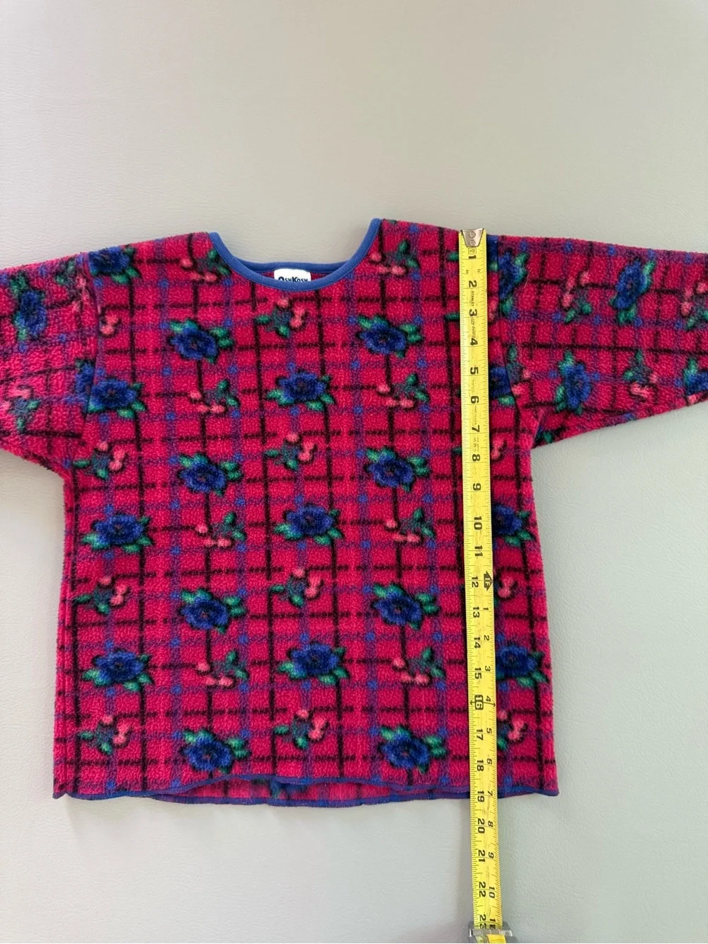 Vintage 80s 90s Oshkosh Fleece Floral Sweater Pink Blue - Girls Sz 5 Made in USA